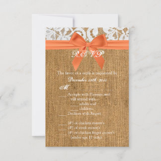 3.5x5 R.S.V.P.-kaart Oranje jute kantwerk Kaart