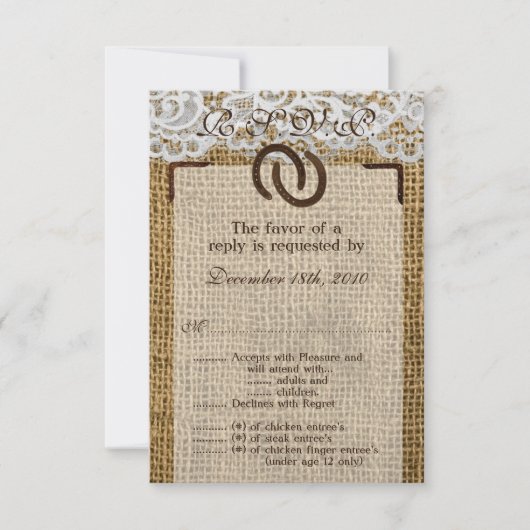 3.5x5 R.S.V.P.-kaart Paardenhoefsnippers Jute RSVP Kaartje (Voorkant)