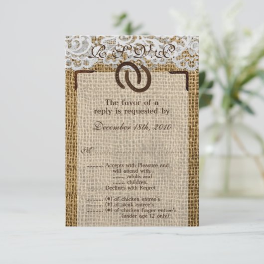 3.5x5 R.S.V.P.-kaart Paardenhoefsnippers Jute RSVP Kaartje (Staand voorkant)