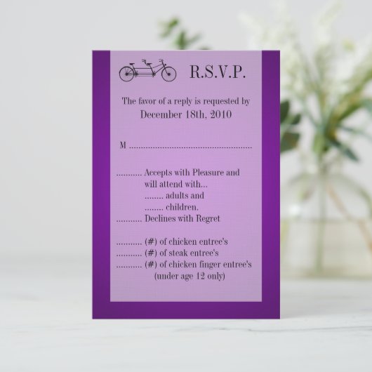 3.5x5 R.S.V.P. Kaart Paarse Dubbele Fiets (Staand voorkant)