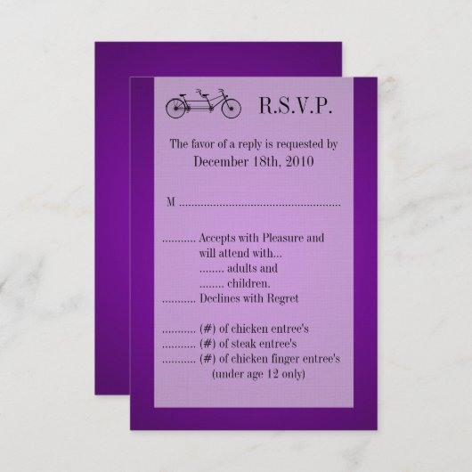 3.5x5 R.S.V.P. Kaart Paarse Dubbele Fiets (Voorkant / Achterkant)