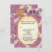 3.5x5 R.S.V.P. Kaart Paarse Gouden Damast Kant Pri (Voorkant / Achterkant)