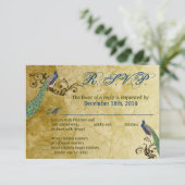 3.5x5 R.S.V.P. Kaart Peacock Feathers Bird (Staand voorkant)