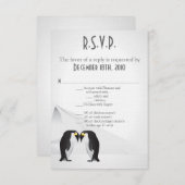 3.5x5 R.S.V.P.-kaart Pinguïns blijven elkaar trouw RSVP Kaartje (Voorkant / Achterkant)