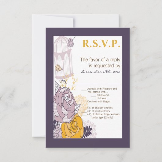 3.5x5 R.S.V.P. Kaart Plum Mustard Roos Bird (Voorkant)