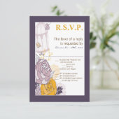 3.5x5 R.S.V.P. Kaart Plum Mustard Roos Bird (Staand voorkant)