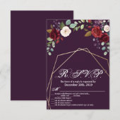 3.5x5 R.S.V.P. Kaart Plum Paarse Roos Gold Geometr (Voorkant / Achterkant)