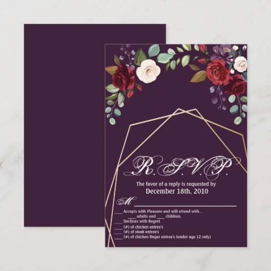 3.5x5 R.S.V.P. Kaart Plum Paarse Roos Gold Geometr (Voorkant / Achterkant)