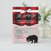 3.5x5 R.S.V.P. Kaart Rood Plaid Zwart Beer (Staand voorkant)