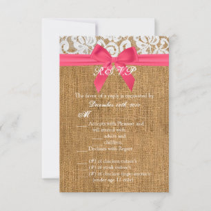 3.5x5 R.S.V.P. kaart Roze Burlap Kant