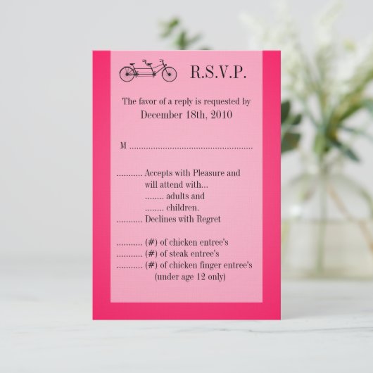 3.5x5 R.S.V.P. Kaart Roze Dubbele Fiets (Staand voorkant)