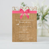 3.5x5 R.S.V.P.-kaart Roze jute kant Kaart (Staand voorkant)