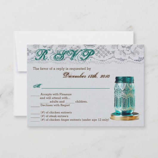 3.5x5 R.S.V.P. Kaart Rustiek Land Mason Jar Kant (Voorkant)