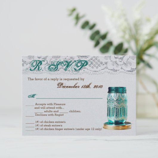 3.5x5 R.S.V.P. Kaart Rustiek Land Mason Jar Kant (Staand voorkant)