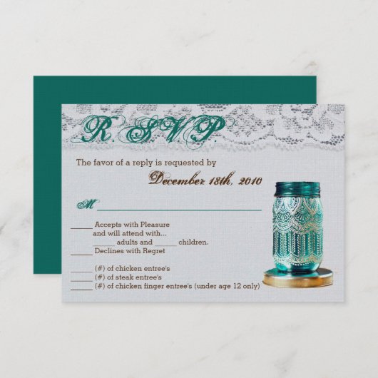 3.5x5 R.S.V.P. Kaart Rustiek Land Mason Jar Kant (Voorkant / Achterkant)