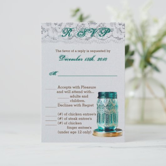 3.5x5 R.S.V.P. Kaart Rustiek Land Mason Jar Kant (Staand voorkant)