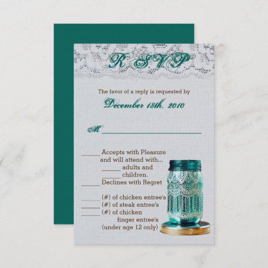 3.5x5 R.S.V.P. Kaart Rustiek Land Mason Jar Kant (Voorkant / Achterkant)