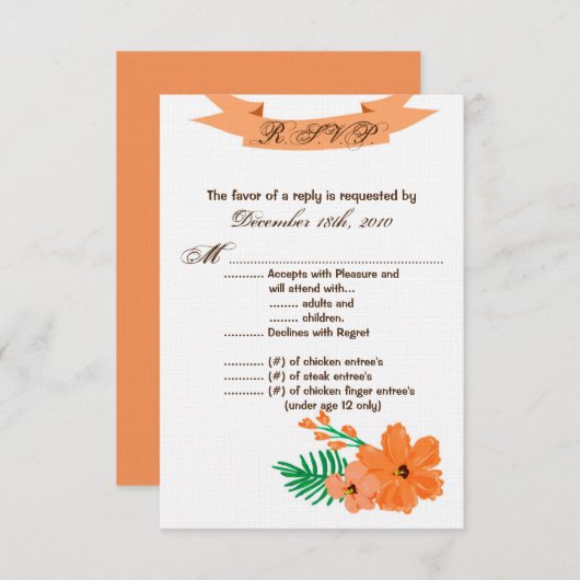 3.5x5 R.S.V.P. Kaart Spring Hibiscus Flower Hawaii (Voorkant / Achterkant)