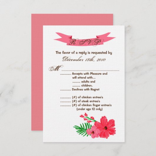 3.5x5 R.S.V.P. Kaart Spring Hibiscus Flower Hawaii (Voorkant / Achterkant)