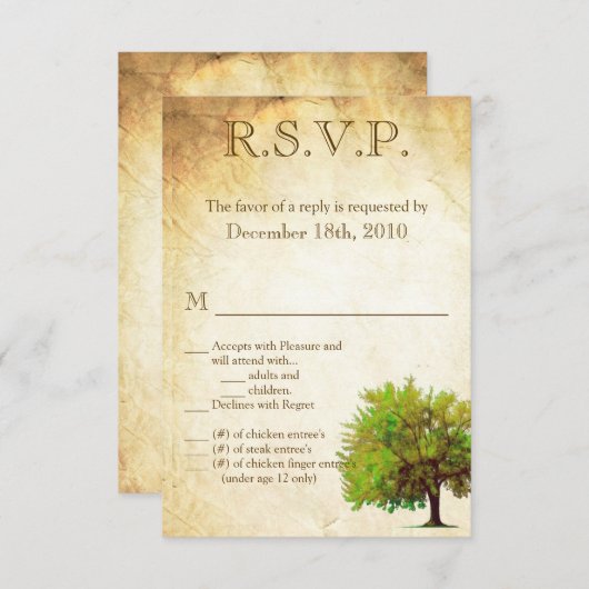 3.5x5 R.S.V.P. Kaart Spring Tree Gerijpt Papier  (Voorkant / Achterkant)