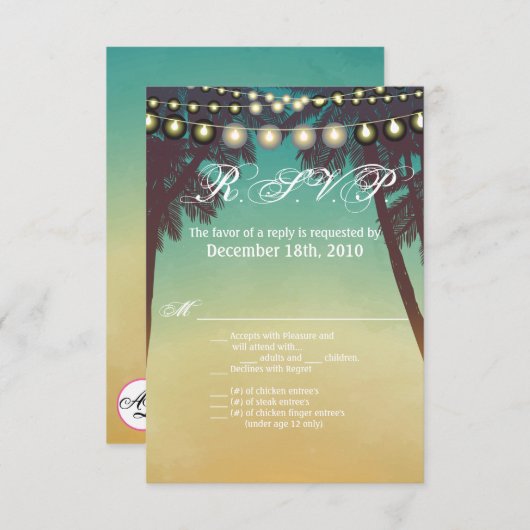 3.5x5 R.S.V.P.-kaart strand zonsondergang palmboom Kaart (Voorkant / Achterkant)