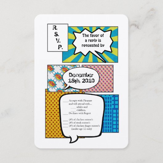 3.5x5 R.S.V.P. kaart stripboek Pop Art koppel (Voorkant)