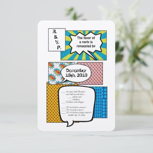 3.5x5 R.S.V.P. kaart stripboek popart koppel (Staand voorkant)