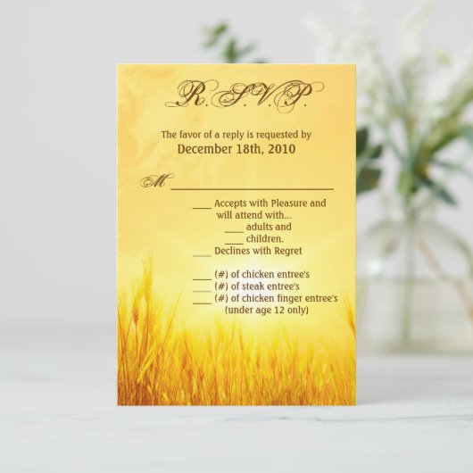 3.5x5 R.S.V.P. Kaart Sunrise Tarwe Country Rustic (Staand voorkant)