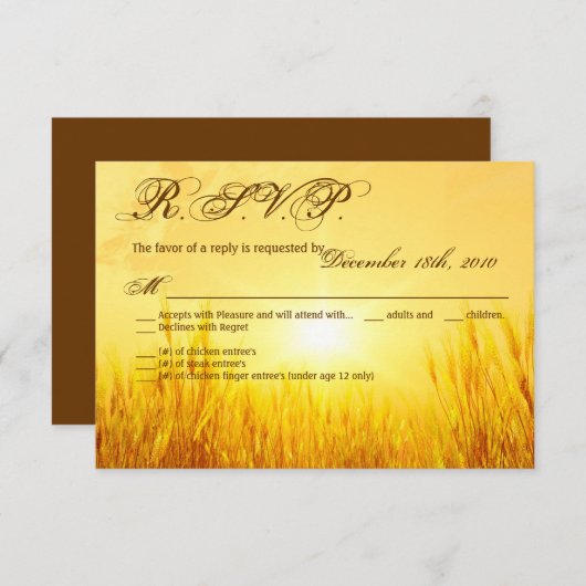 3.5x5 R.S.V.P. Kaart Sunrise Tarwe Country Rustic (Voorkant / Achterkant)