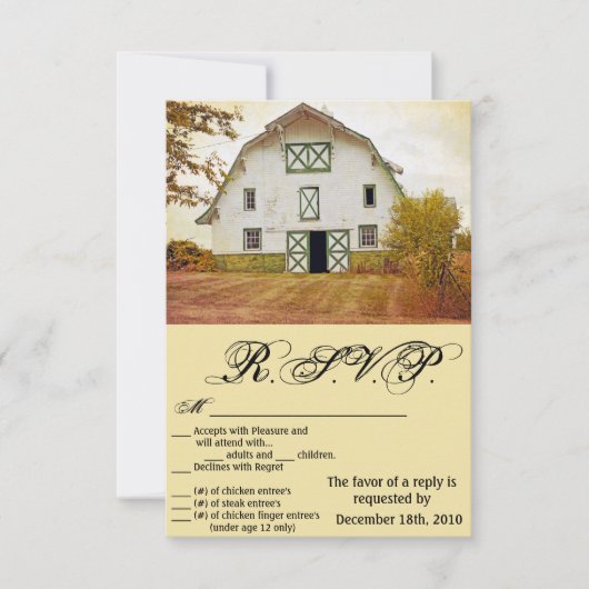 3.5x5 R.S.V.P. Kaart Sunset Barn Country Rustic Fi (Voorkant)