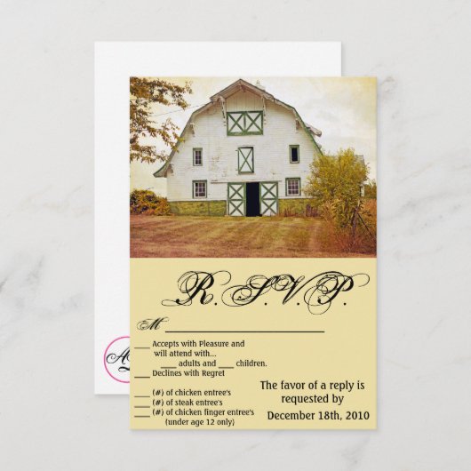 3.5x5 R.S.V.P. Kaart Sunset Barn Country Rustic Fi (Voorkant / Achterkant)