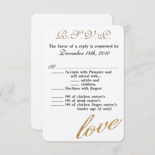 3.5x5 R.S.V.P. Kaart Tiener Gouden Folie Glitter L (Voorkant / Achterkant)