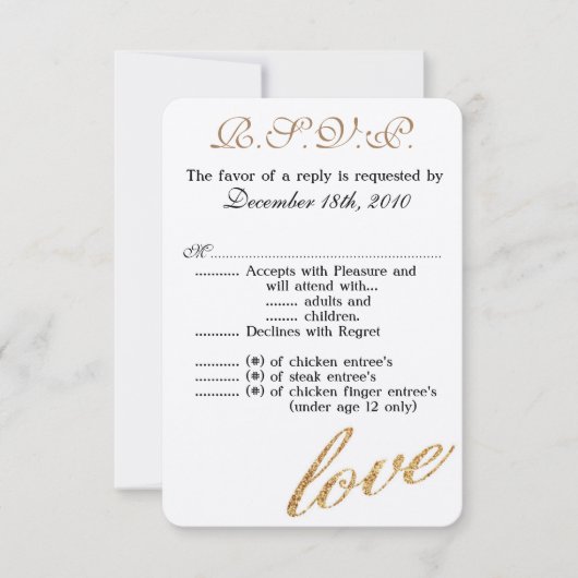 3.5x5 R.S.V.P. Kaart Tiener Gouden Folie Glitter L (Voorkant)