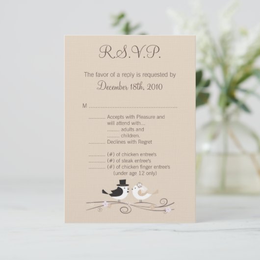 3.5x5 R.S.V.P. Kaart Trouw Vogels Bruid (Staand voorkant)