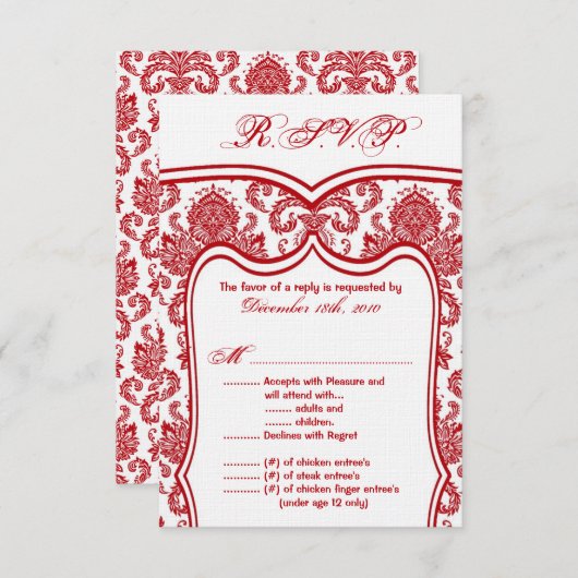 3.5x5 R.S.V.P. Kaart Trouwdamast (Voorkant / Achterkant)