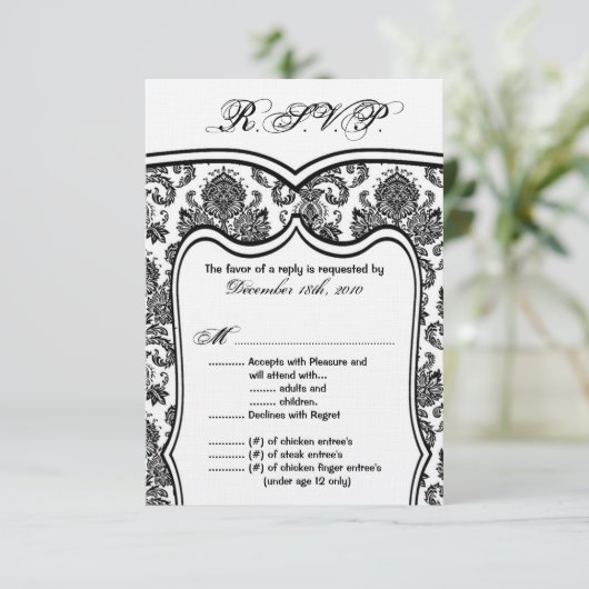 3.5x5 R.S.V.P. kaart Trouwdamast (Staand voorkant)