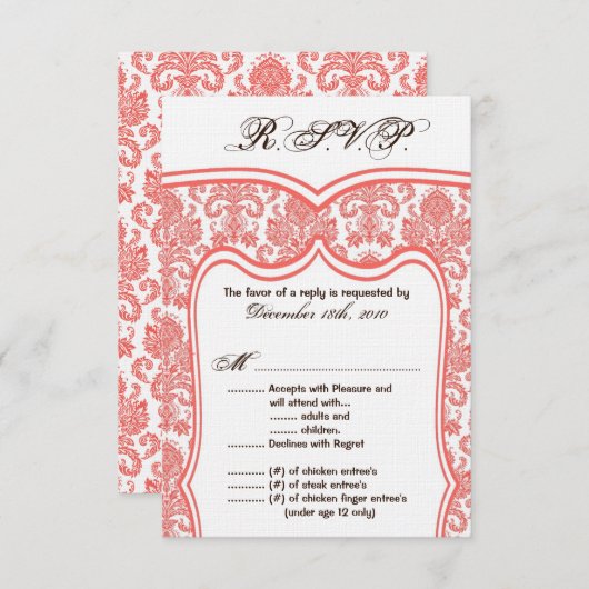 3,5x5 R.S.V.P.-kaart Trouwdamast RSVP Kaartje (Voorkant / Achterkant)