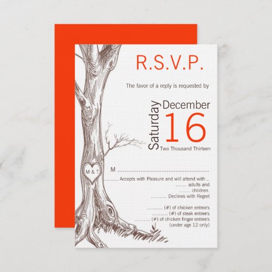 3.5x5 R.S.V.P.-kaart Trouwval Boom RSVP Kaartje (Voorkant / Achterkant)