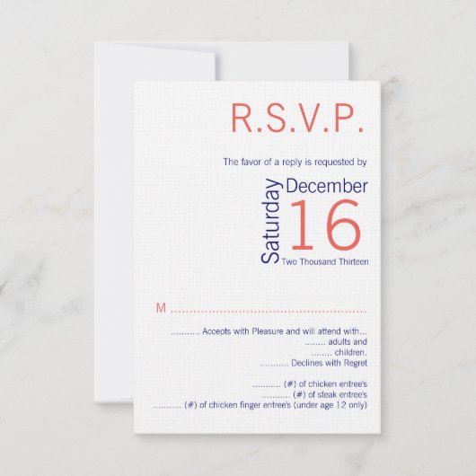 3.5x5 R.S.V.P. Kaart Wedding Coral Chevr (Voorkant)