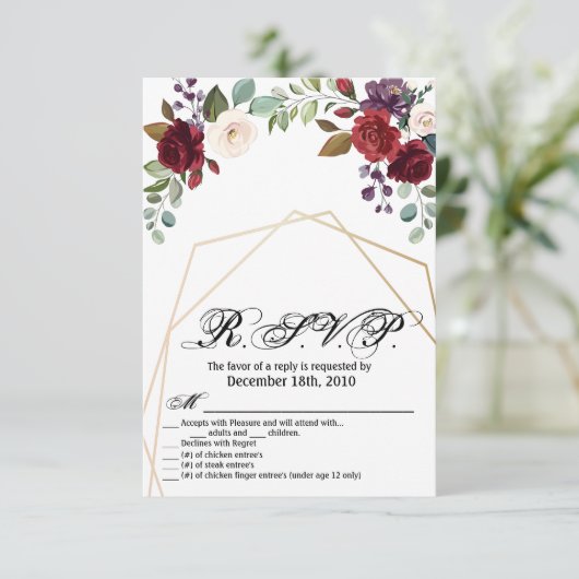 3.5x5 R.S.V.P. Kaart Wit Rose Goud Geometrisch (Staand voorkant)