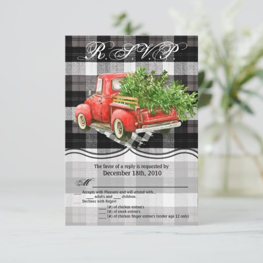 3.5x5 R.S.V.P. Kaart XMAS Truck Buffalo Plaid (Staand voorkant)