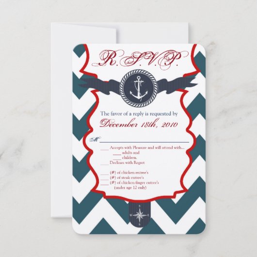 3.5x5 R.S.V.P.-kaart Zeeanker Kompas Oceaan Kaart (Voorkant)