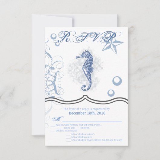 3.5x5 R.S.V.P. Kaart Zeepaardje Zee Ocean Beach (Voorkant)