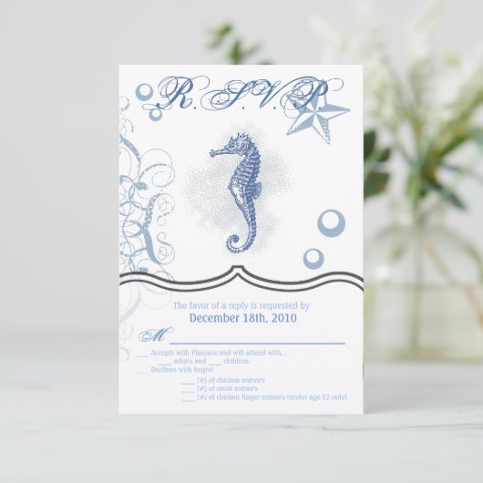 3.5x5 R.S.V.P. Kaart Zeepaardje Zee Ocean Beach (Staand voorkant)