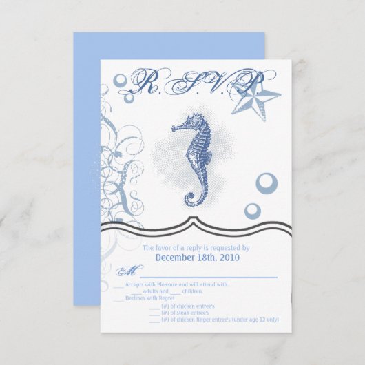 3.5x5 R.S.V.P. Kaart Zeepaardje Zee Ocean Beach (Voorkant / Achterkant)