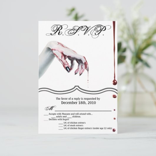 3,5x5 R.S.V.P. Kaart zombie bloed drup vampire Got (Staand voorkant)