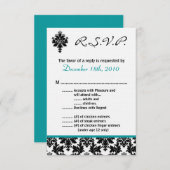 3.5x5 R.S.V.P. Kaart Zwart Blauwgroen Damak (Voorkant / Achterkant)