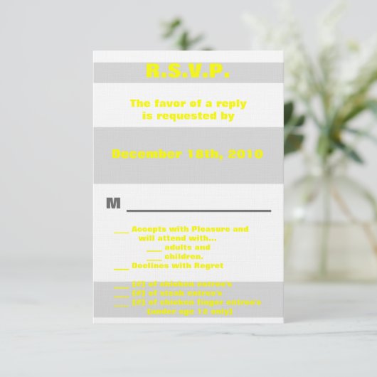 3.5x5 R.S.V.P. moderne neon gestreepte gele retro Kaart (Staand voorkant)