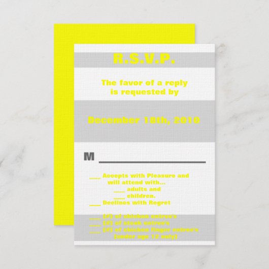 3.5x5 R.S.V.P. moderne neon gestreepte gele retro Kaart (Voorkant / Achterkant)