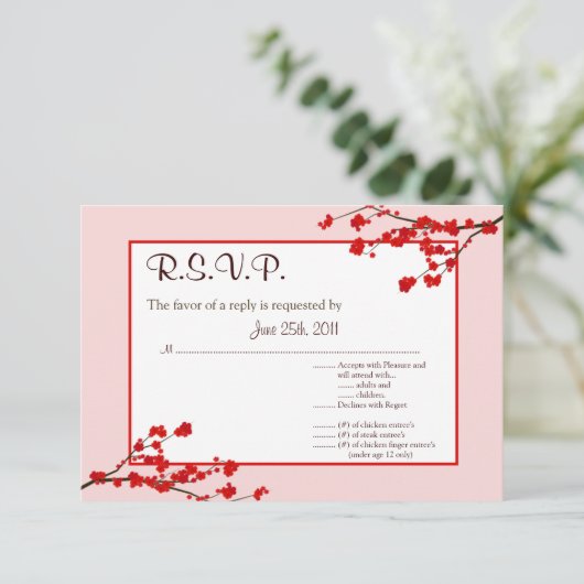 3.5x5 R.S.V.P Reply Kaart Red Cherry Blossom (Staand voorkant)